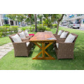 Hot summer design Best selling Wicker PE Rattan Dining Sets Wooden Table and 8 Chairs Outdoor Furniture
